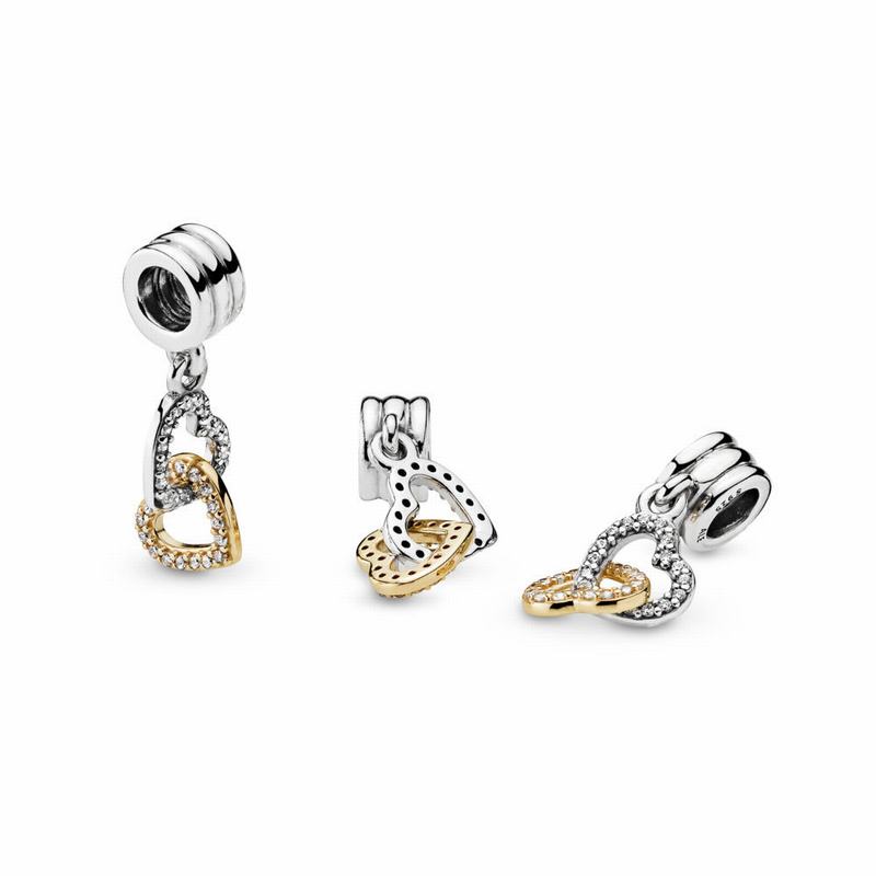 Pandora Interlocked Hearts Dangle Charm Ireland - Two Tone/Cubic Zirconia - 593620HBM